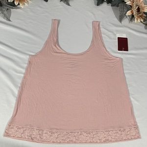 NEW $58 Tommy John [ Small ] Second Skin‎ Lace Trim Tank in Peach Skin Pink
